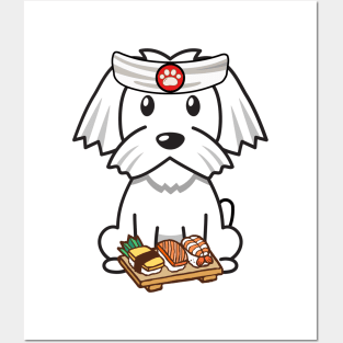 Funny white dog is a sushi chef Posters and Art